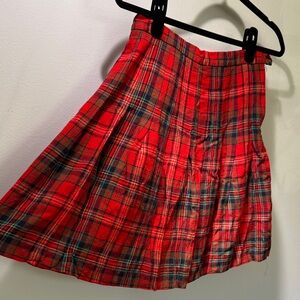 Vintage Vibrant Red Plaid Wool Skirt